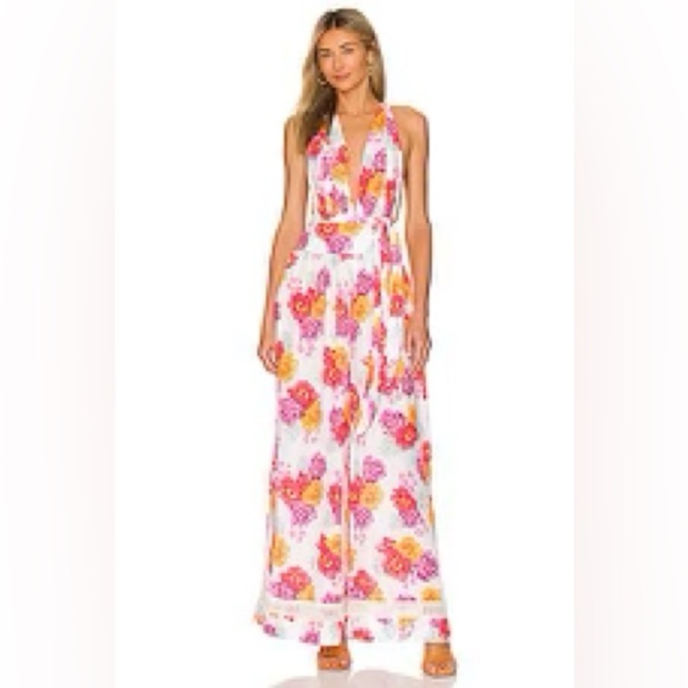 Revolve by Agua Bendita Loliena Eden Floral Jumpsuit  - Pink and Orange Size L